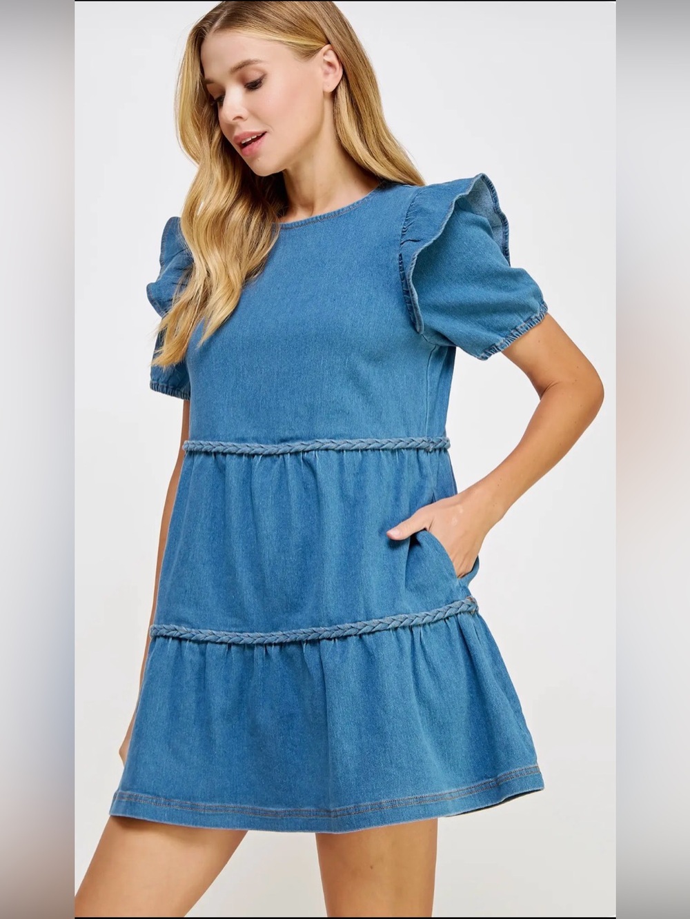 Strut & Bolt - Braid Trim Detail Tiered Mini Dress - Picture 3 of 8